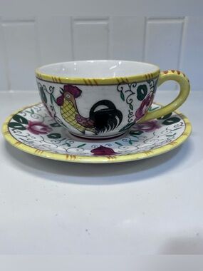 Ucagco Rooster & Rose Vintage Dinnerware Tea Cup & Saucer Set